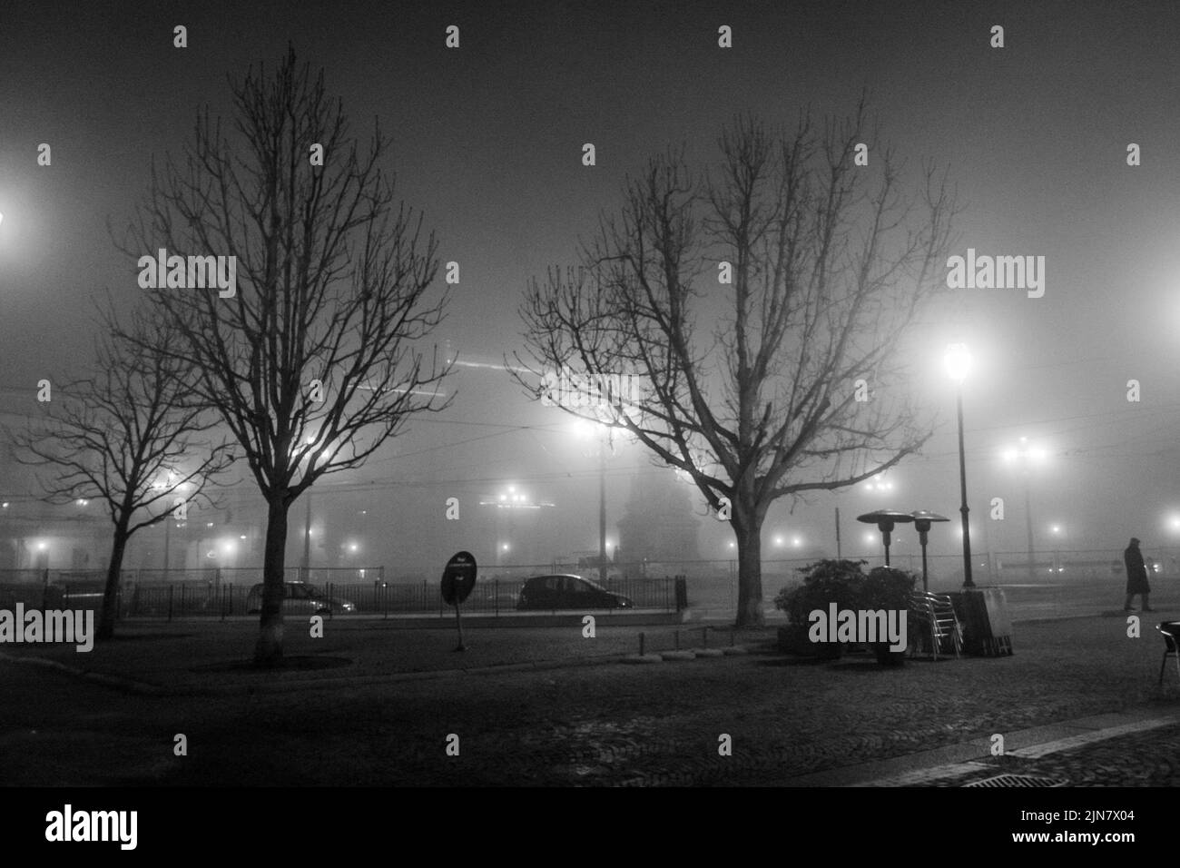 Nebbia in una notte di Torino Foto Stock
