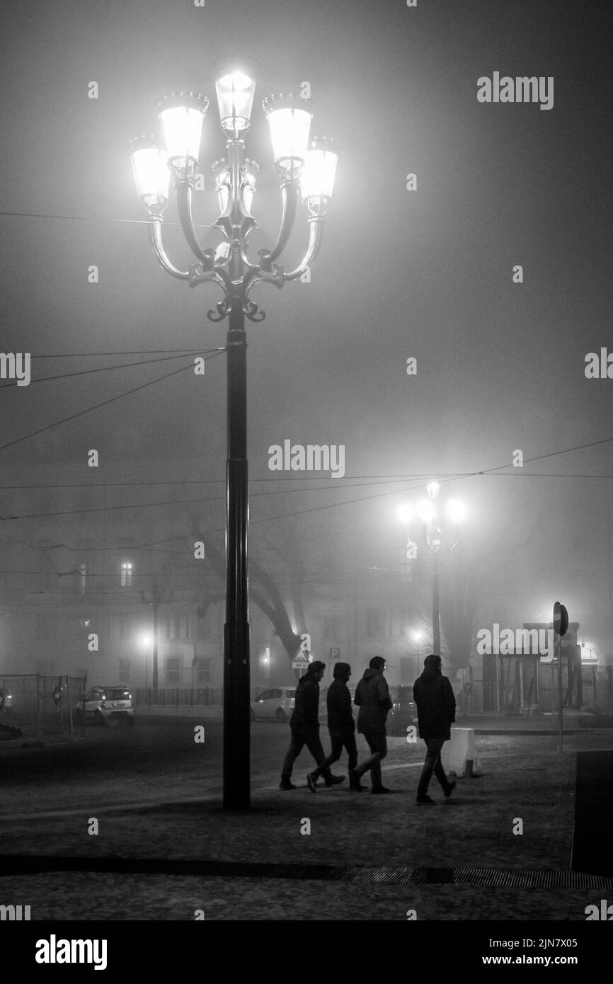Nebbia in una notte di Torino Foto Stock