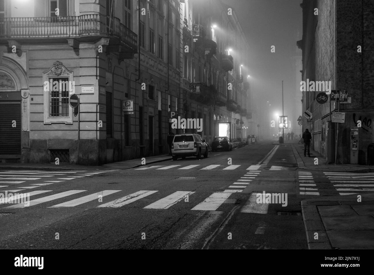 Nebbia in una notte di Torino Foto Stock