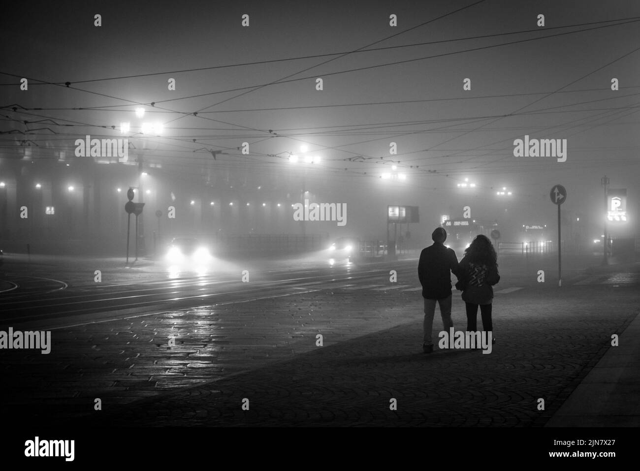 Nebbia in una notte di Torino Foto Stock