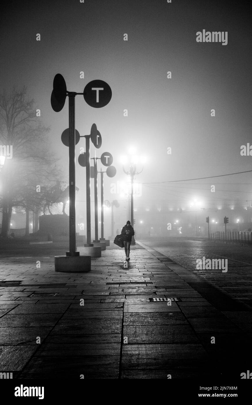 Nebbia in una notte di Torino Foto Stock