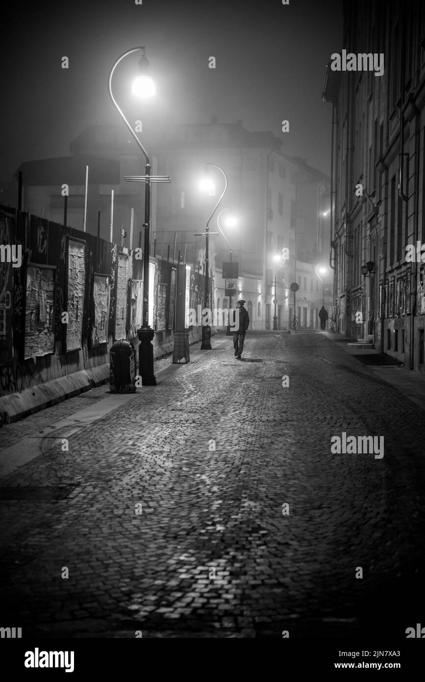 Nebbia in una notte di Torino Foto Stock