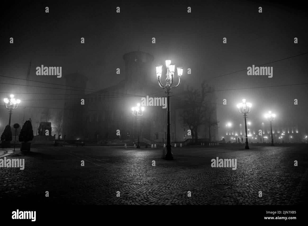 Nebbia in una notte di Torino Foto Stock