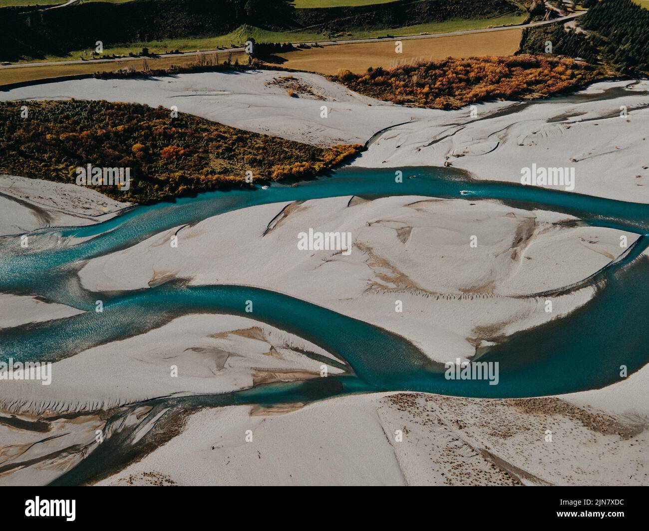 Immagine aerea del fiume Rakaia, Nuova Zelanda Foto Stock