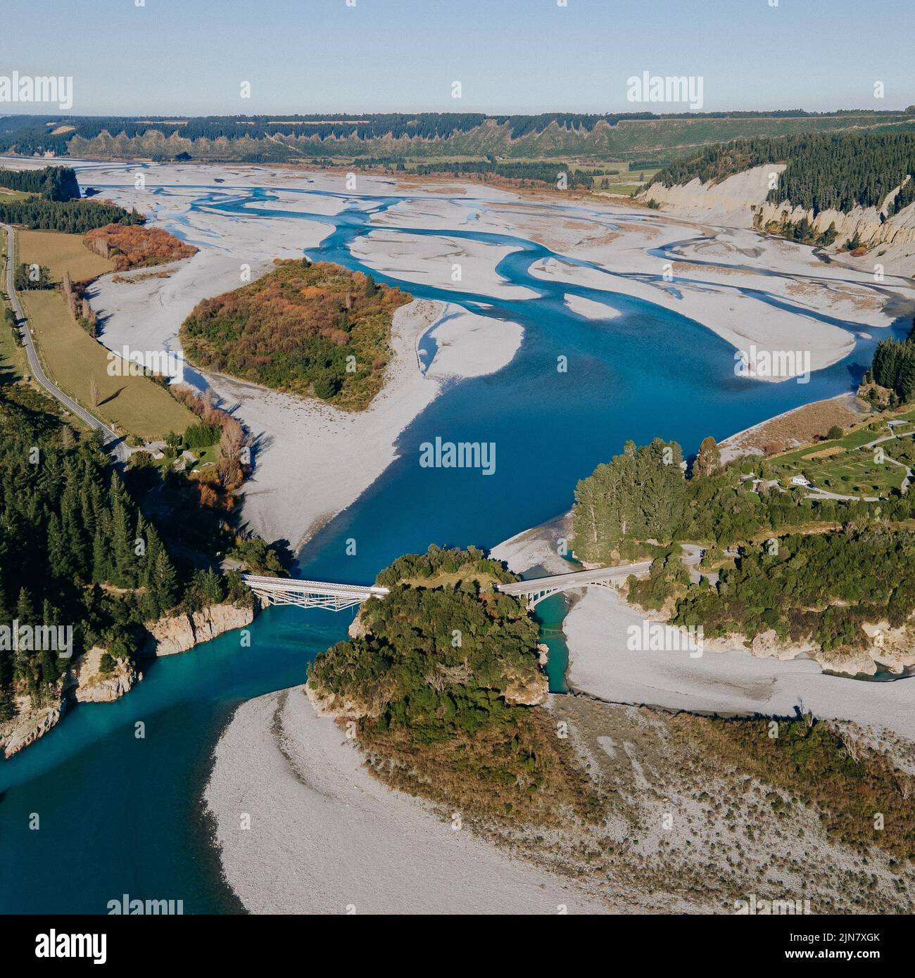 Immagine aerea del fiume Rakaia, Nuova Zelanda Foto Stock