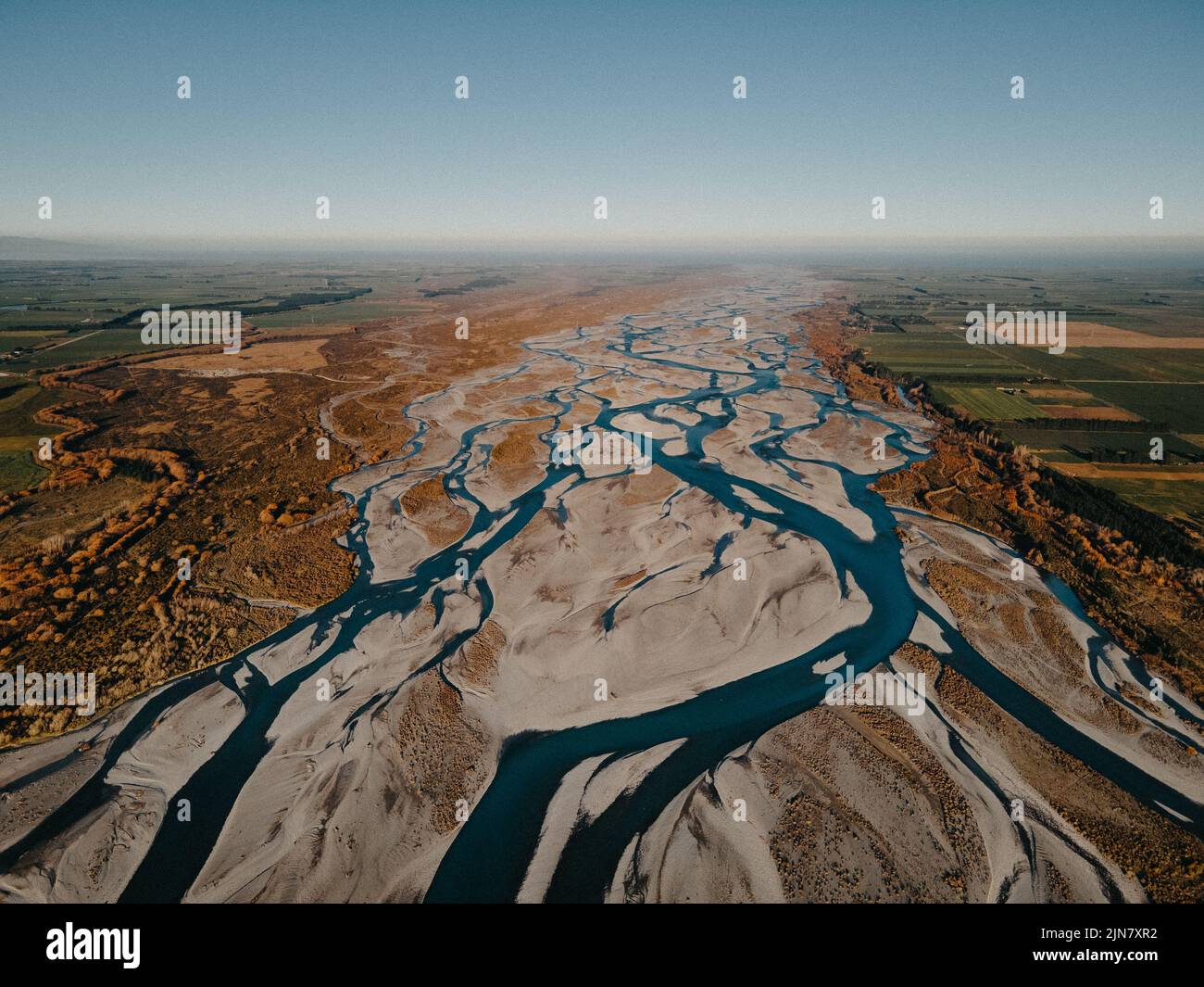 Immagine aerea del fiume Rakaia, Nuova Zelanda Foto Stock