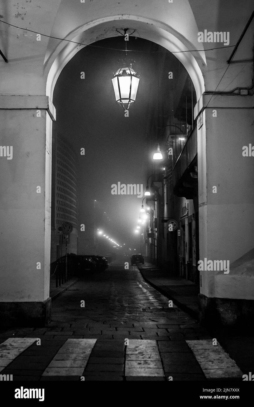 Nebbia in una notte di Torino Foto Stock