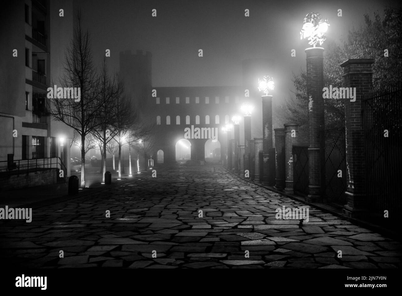 Nebbia in una notte di Torino Foto Stock