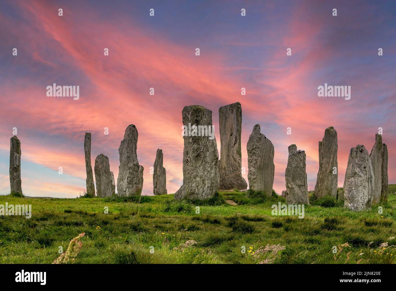 Calanais Stones Standing, Callanish, Isola di Lewis, Ebridi esterne, Scozia Foto Stock