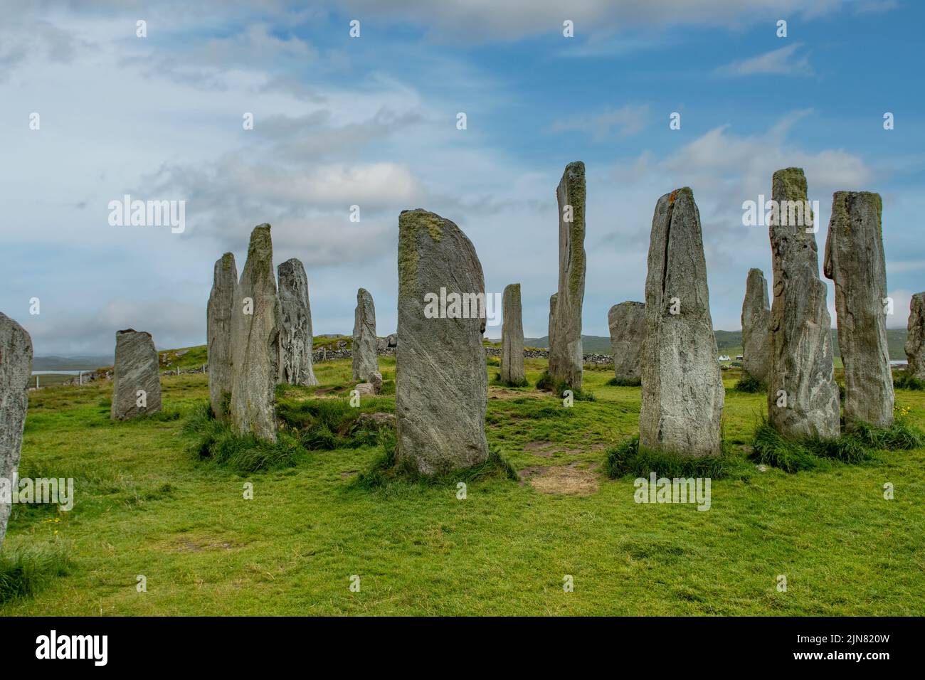 Calanais Stones Standing, Callanish, Isola di Lewis, Ebridi esterne, Scozia Foto Stock