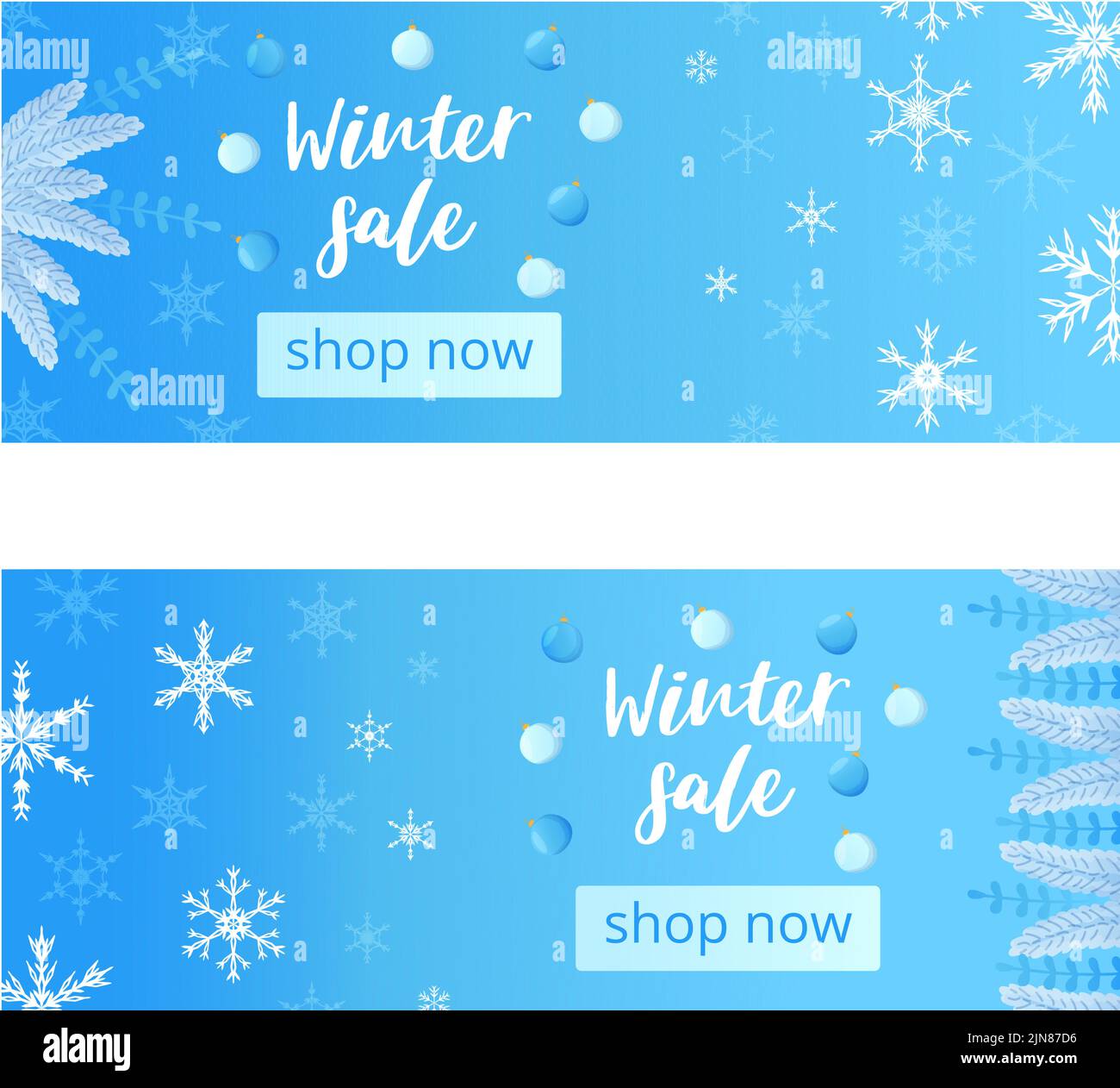 Set di striscioni natalizi Premium blu con fiocchi di neve geometrici. Illustrazione Vettoriale