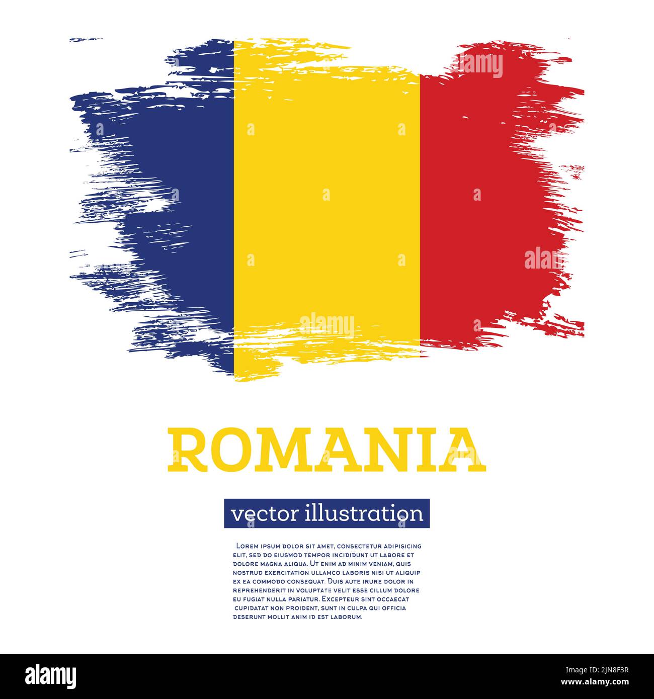 Bandiera Romania con tratti di pennello. Illustrazione vettoriale. Giorno dell'indipendenza. Illustrazione Vettoriale