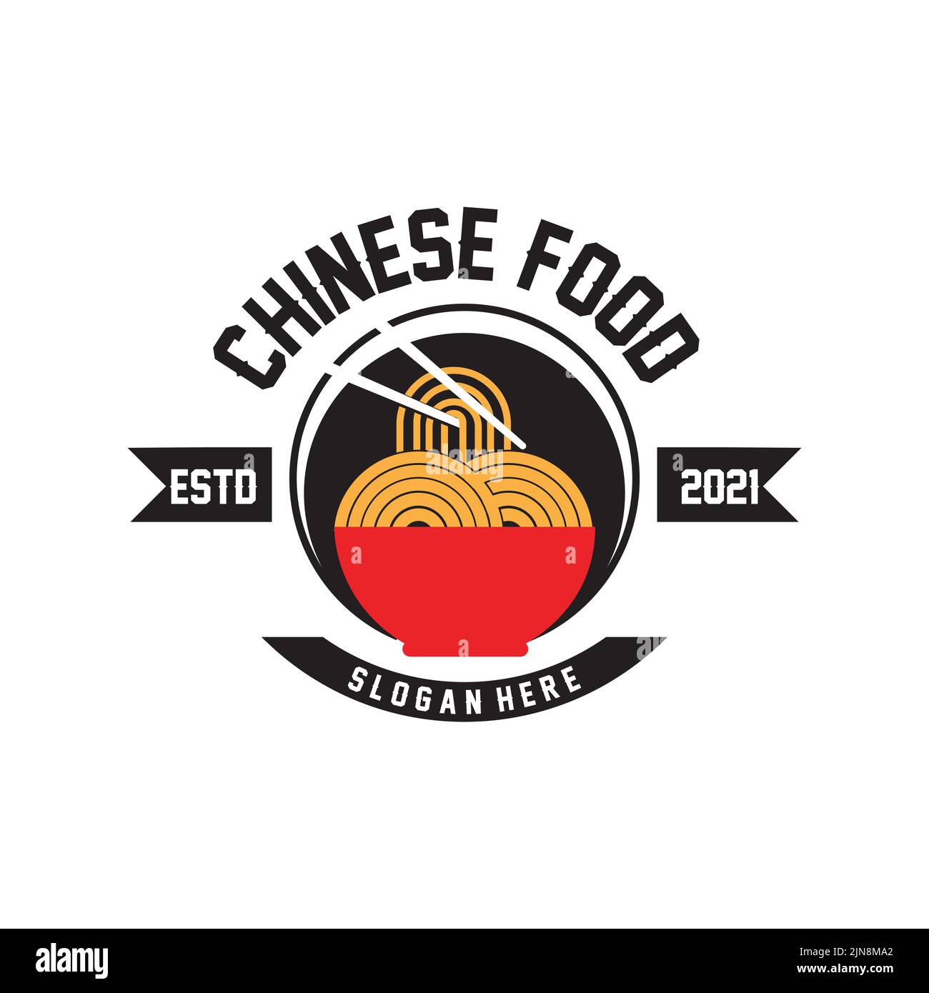 Una collezione di spunti ispirati al logo. Cucina cinese e modello di design ciotola. Illustrazione del concetto retrò Illustrazione Vettoriale