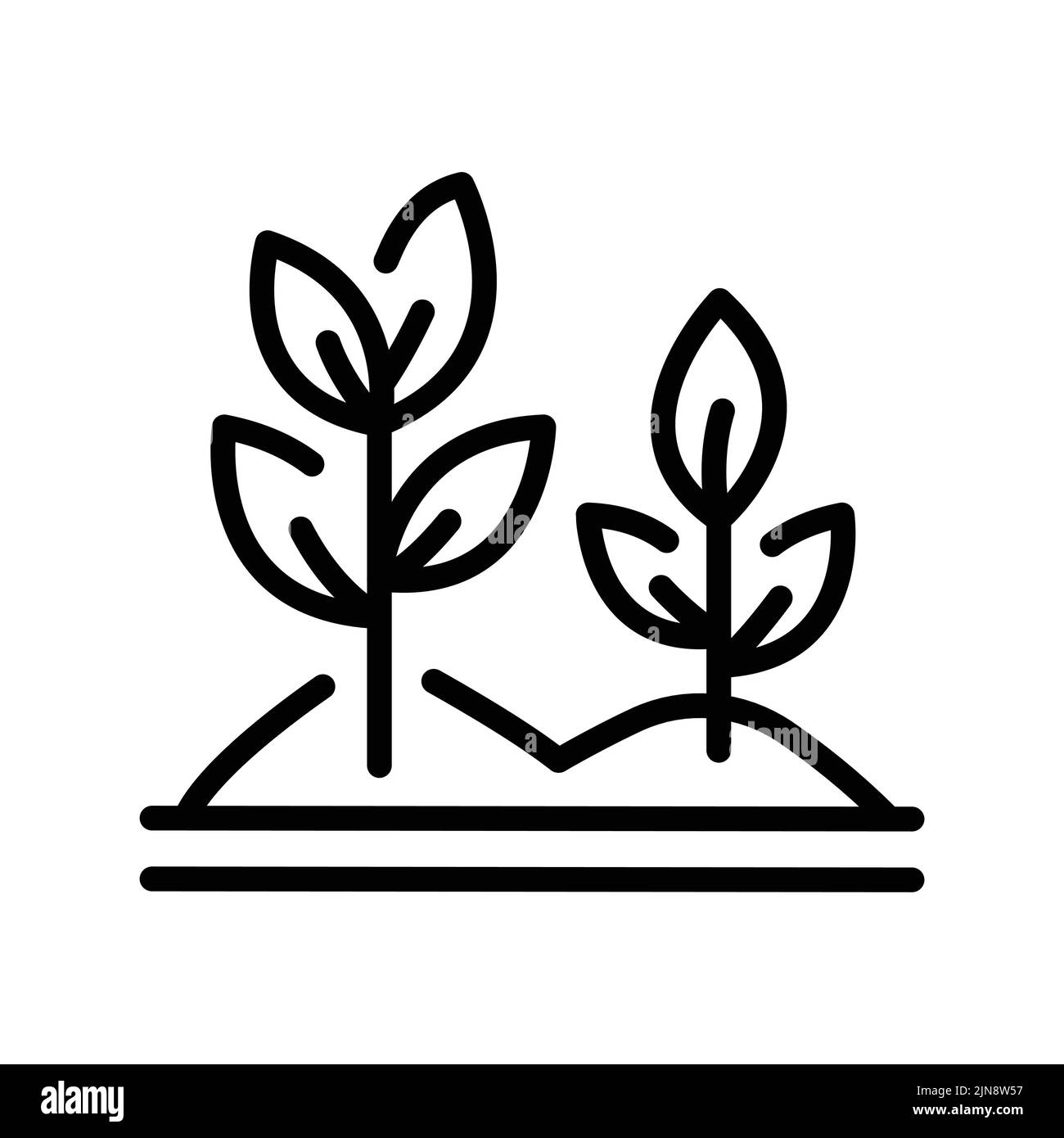 Icona della linea di colore delle piante in crescita. Servizio giardino. Tratto modificabile. Illustrazione Vettoriale