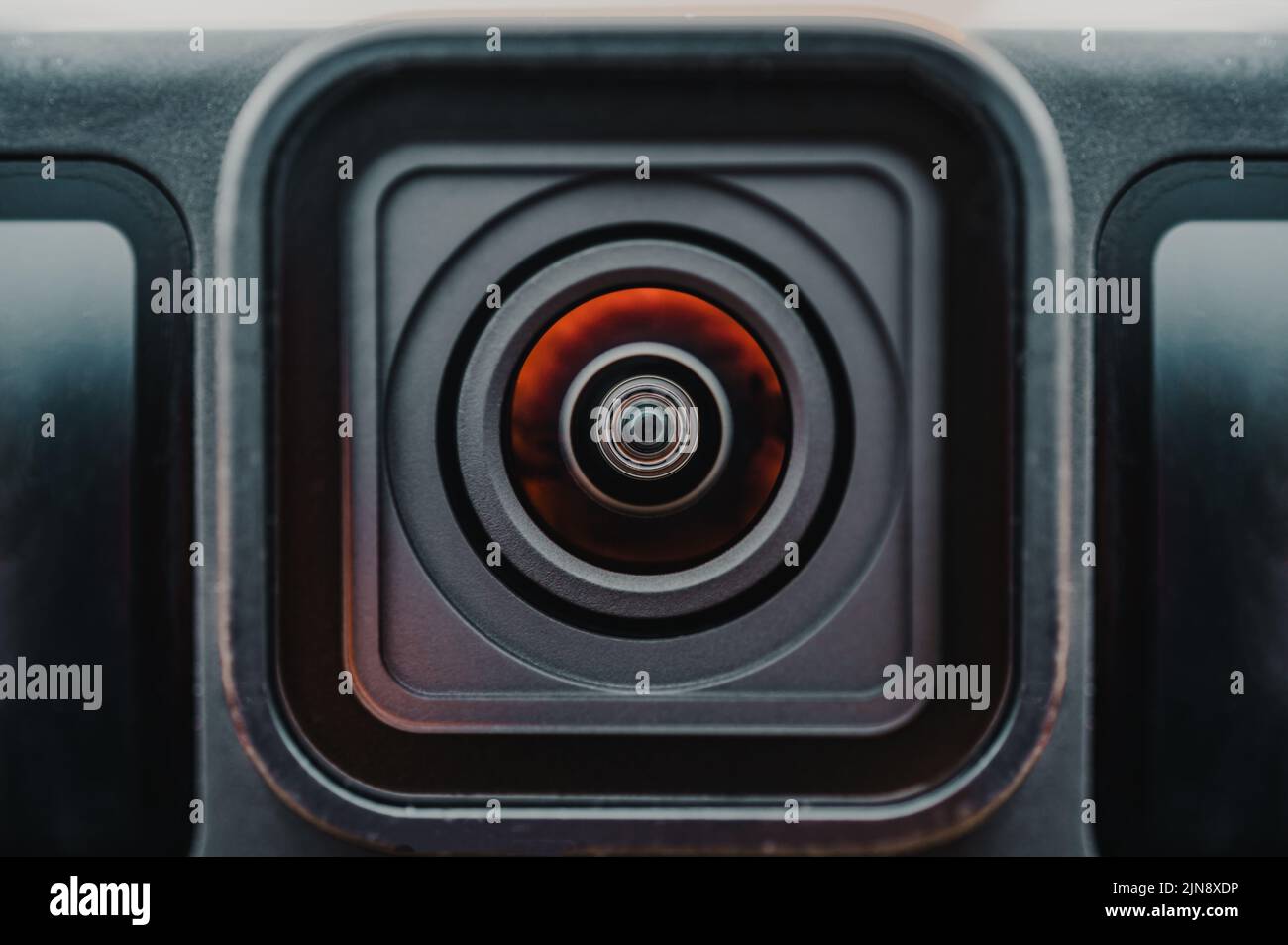 Obiettivo closeup della fotocamera moderna Foto Stock