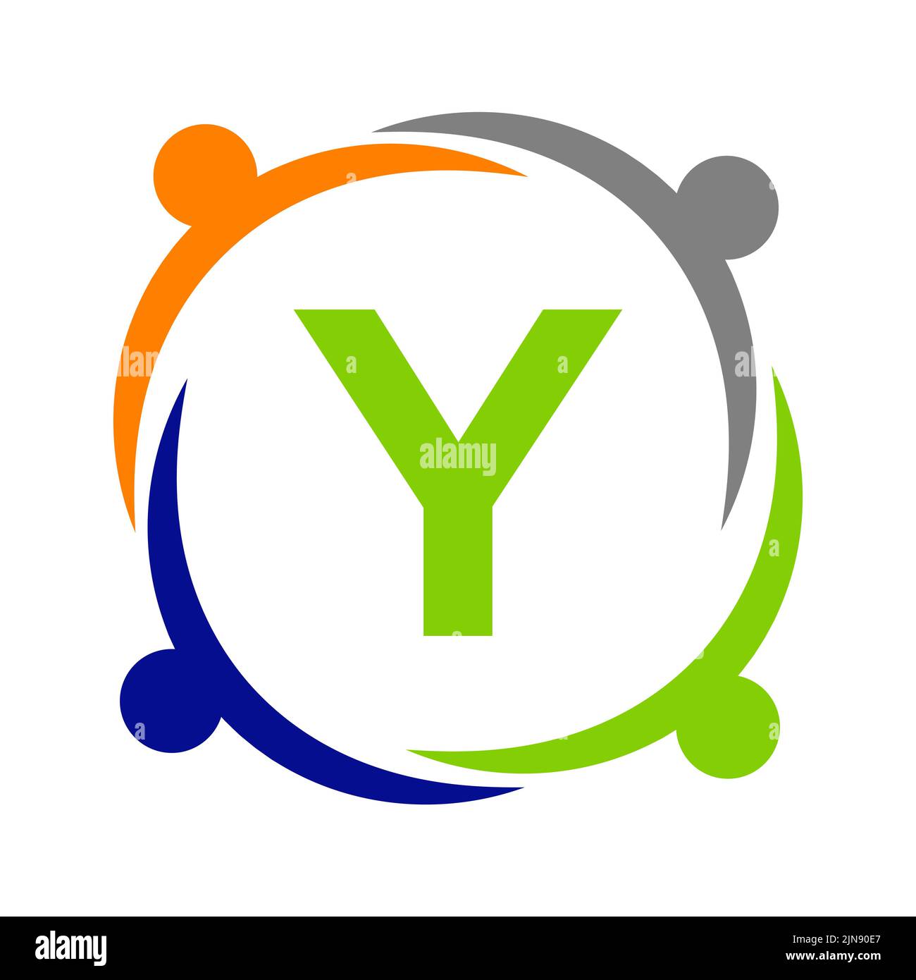 Unity Team Work Logo Design con modello lettera Y. Modello di logo di beneficenza sulla lettera Y, Initial Unity Foundation Human Logo Sign Illustrazione Vettoriale