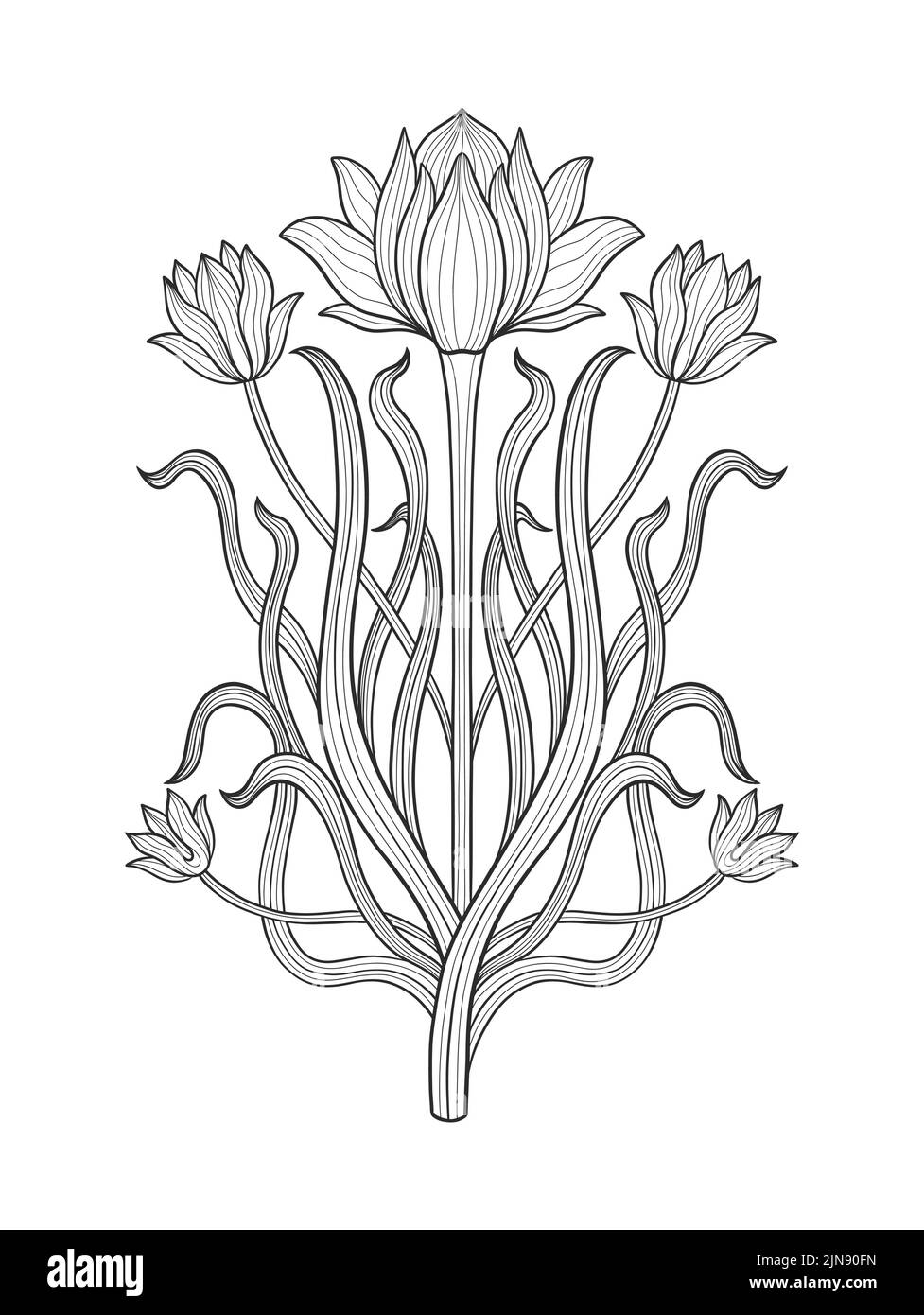 Elemento floreale di base in stile art nouveau. design vintage di 1920-1930 anni. Design simbolo. Isolato su bianco. Illustrazione Vettoriale