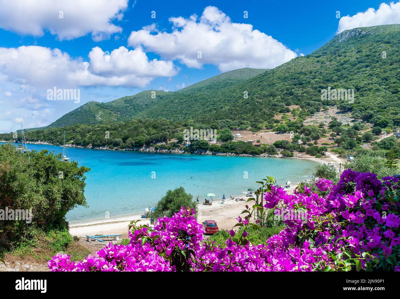 Paesaggio con Paralia Atheras spiaggia a Cefalonia, Ionica isola, Grecia Foto Stock