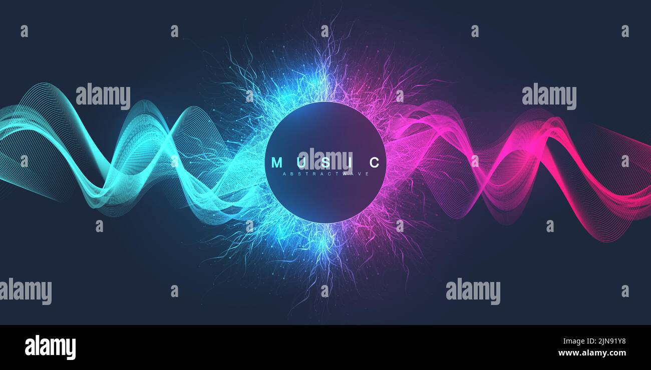 Visualizzazione delle onde di musica sonora. 3D forma d'onda sonora continua. Design del modello di esempio vocale Illustrazione Vettoriale