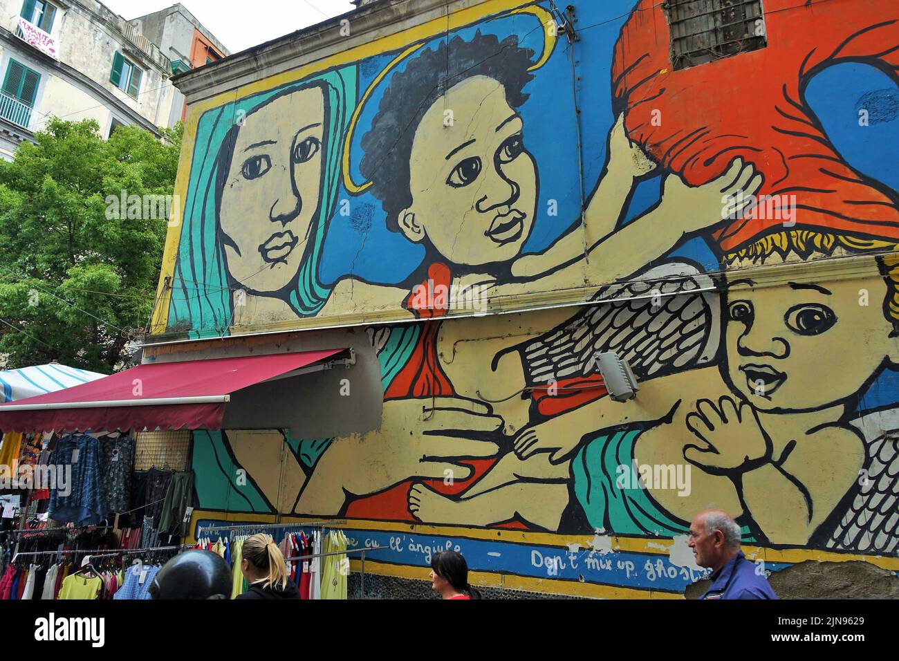 Graffiti murali di Wall art, Napoli, Campania, Italia, Europa Foto Stock