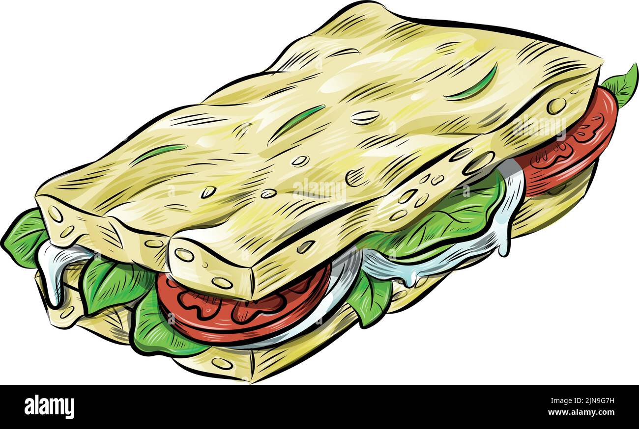 focaccia imbottita isolata su bianco. illustrazione vettoriale Illustrazione Vettoriale