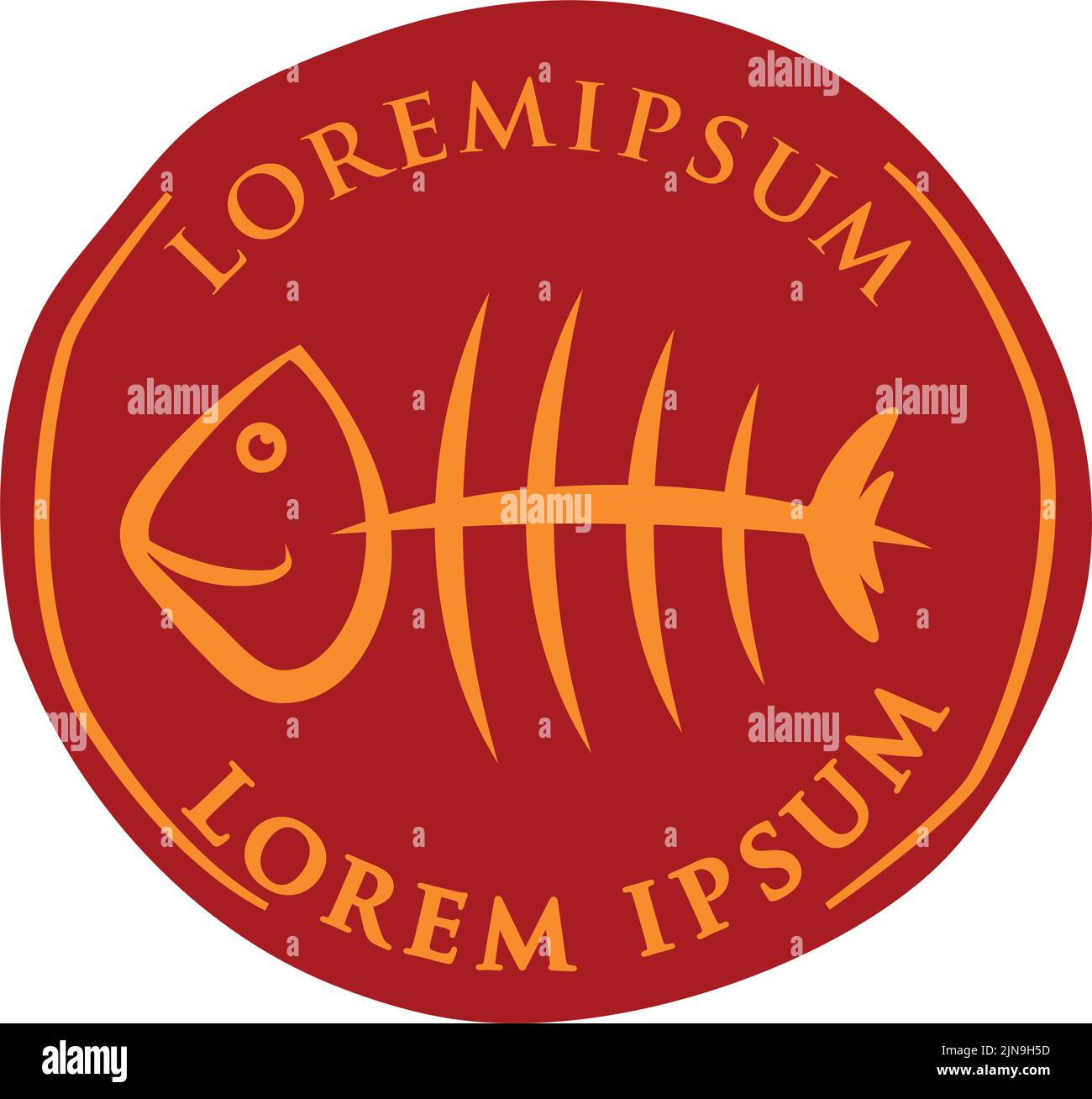 Simbolo del logo dell'icona dei pesci di mare all'interno di un cerchio. Vettore Illustrazione Vettoriale