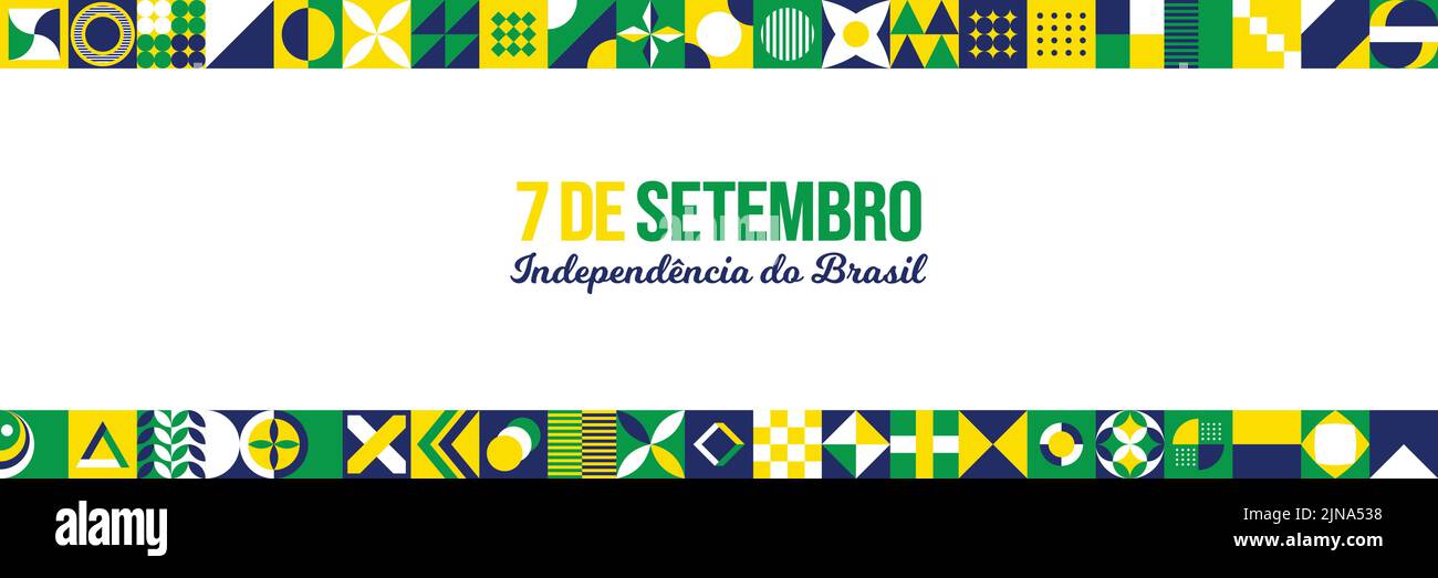 Brasile Independence Day background. 7 settembre anno vacanza design. 7 de setembro celebrazione. Poster Independência do Brasil. Illustrazione del vettore banner orizzontale. Concetto di pattern geometrico neo Illustrazione Vettoriale