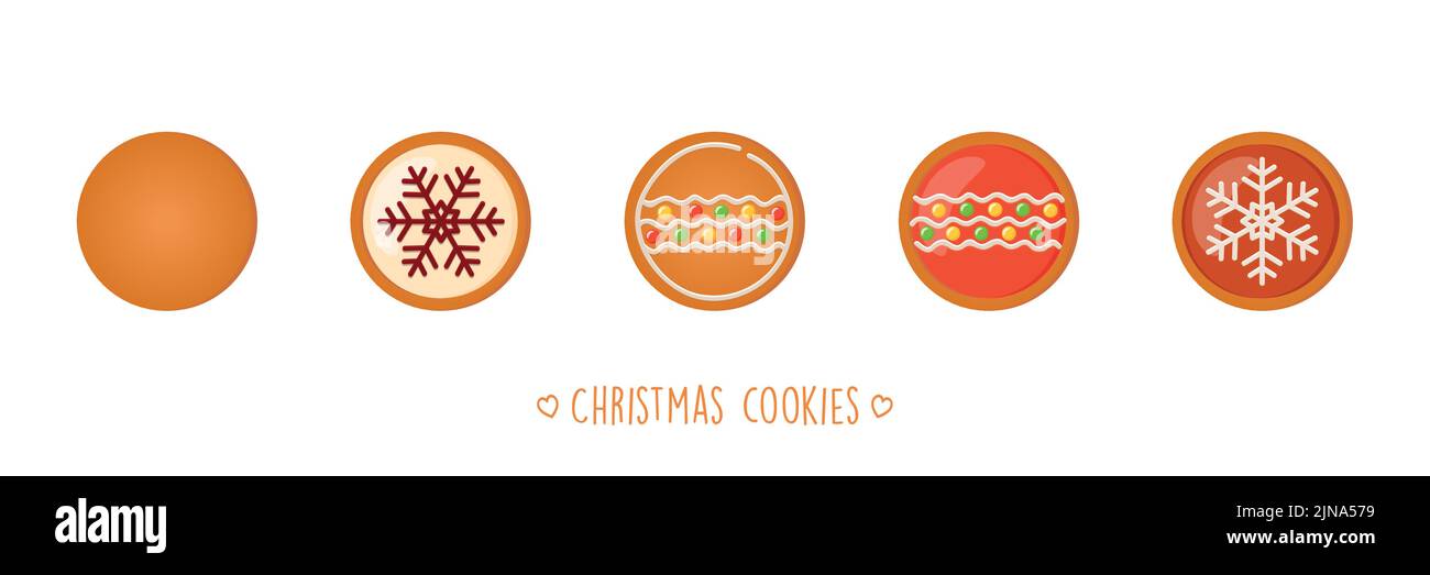 biscotti di natale pan di zenzero set con la glassa differente e la sfera di decorazione dello zucchero Illustrazione Vettoriale