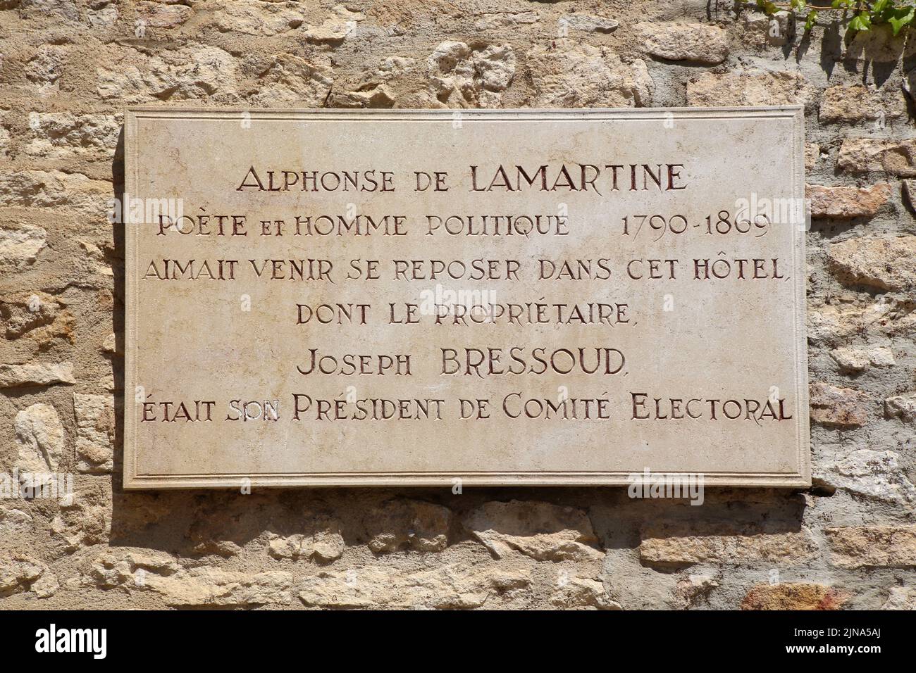 Alphonse de Lamartine. Poète et homme politique. 1790-1869. Hôtel de Bourgogne. Cluny. Saône e Loira. Borgogna. Francia. Europa. Foto Stock