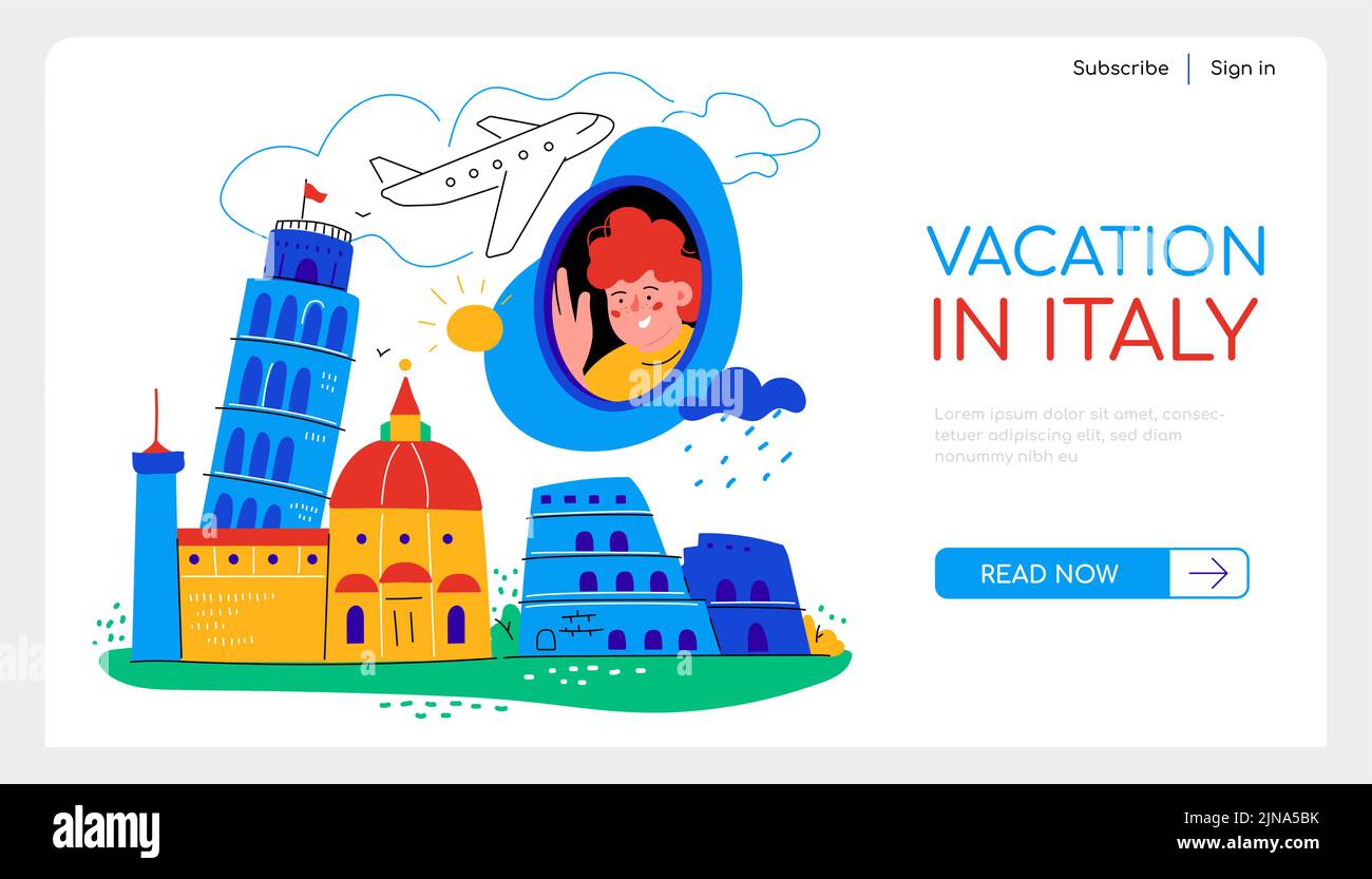 Vacanze in Italia - banner di design piatto Illustrazione Vettoriale