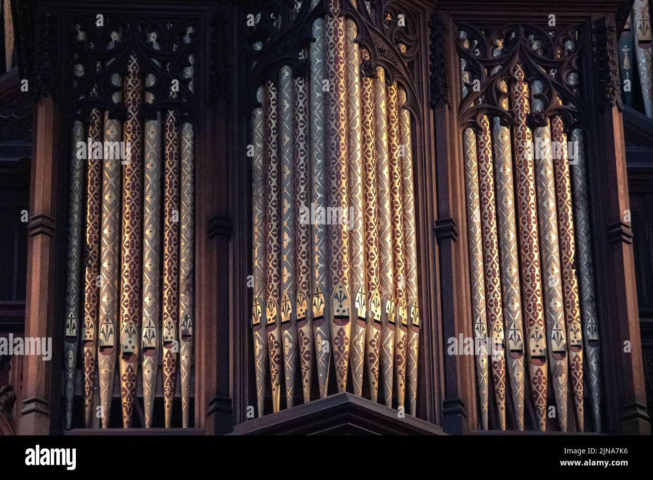 Dettaglio organo Sherborne Abbey, Dorset Foto Stock