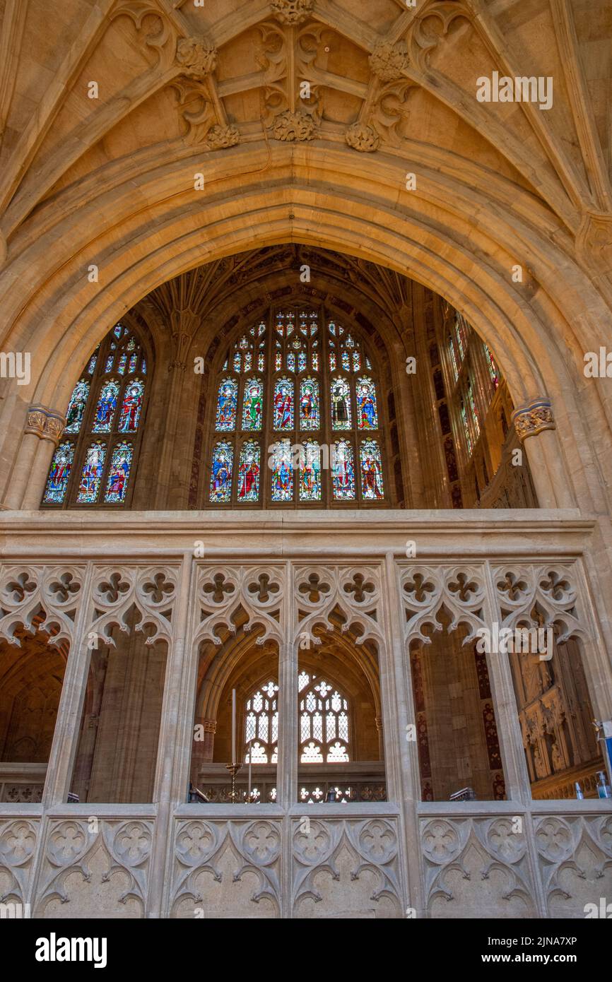 Lo schermo per la cappella di Santa Maria le Bow, Sherborne Abbey, Dorset Foto Stock