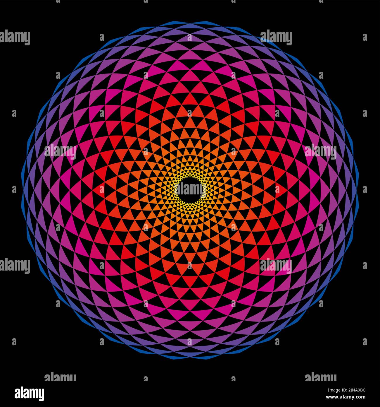 Colorato motivo Fibonacci a forma di sfera. Archi disposti a spirale, incrociati da cerchi, che creano triangoli di piegatura. Foto Stock