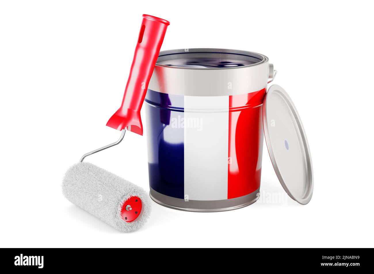 Bandiera francese sul barattone di vernice, 3D rendendo isolato su sfondo bianco Foto Stock