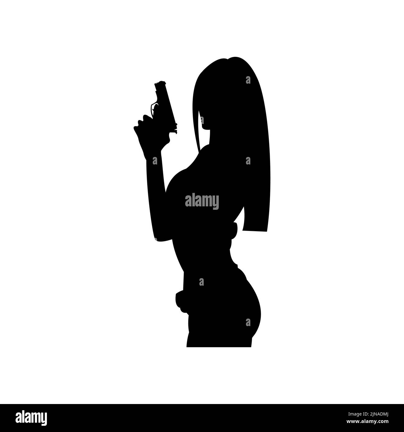 Silhouette di donna con armi in mano. L'illustrazione vettoriale è semplice Illustrazione Vettoriale