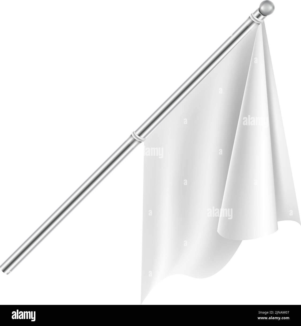 Bandiera realistica sul palo di metallo. Tessuto bianco Illustrazione Vettoriale