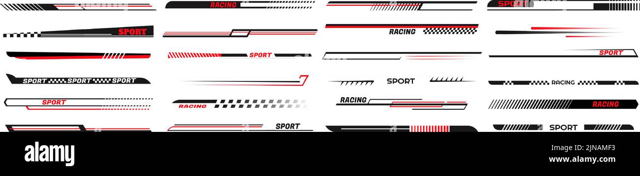 Linee auto da corsa. Adesivi in vinile con strisce sportive, tuning per auto da corsa e set vettoriale Speed Line Illustrazione Vettoriale Linee auto da corsa. Adesivi in vinile con strisce sportive, tuning per auto da corsa e set vettoriale Speed Line Illustrazione Vettoriale