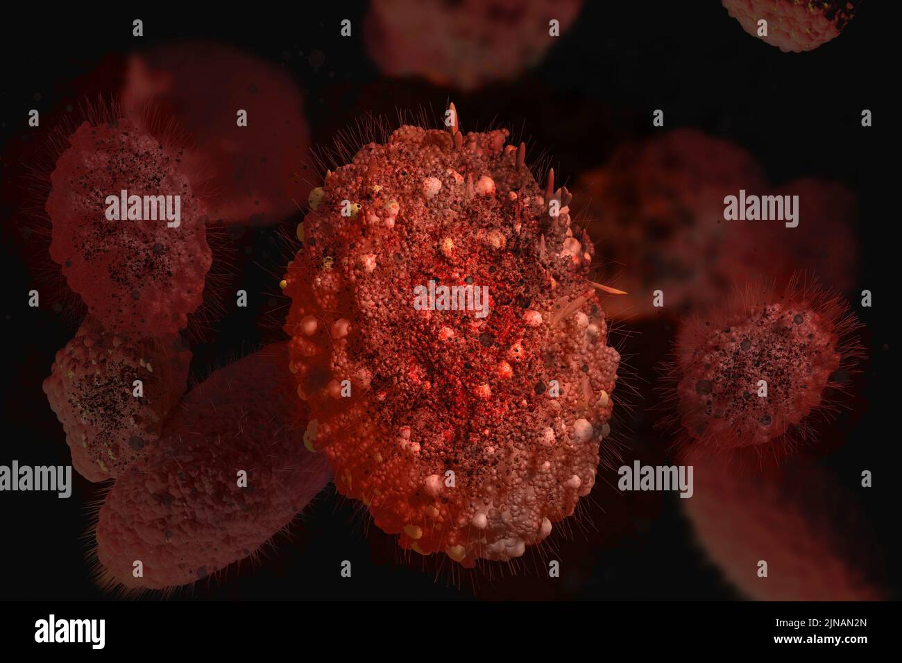 Virus Monkeypox. Vista microscopica closeup patogeno. Illustrazione di rendering 3D. Foto Stock