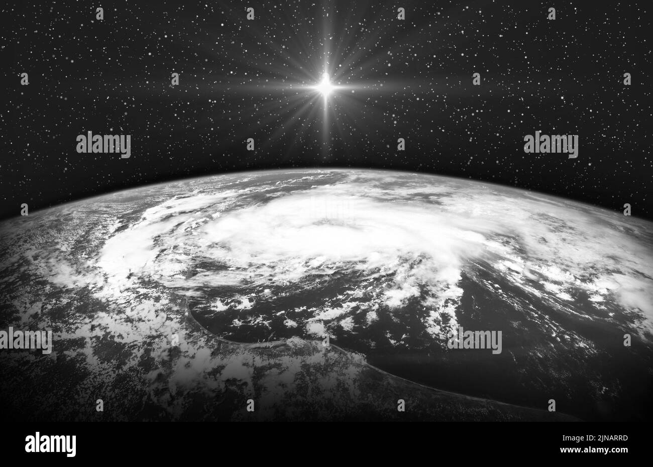 Stella di Natale sulla Terra. Natale di Gesù Cristo. Bianco e nero. Elementi di questa immagine forniti dalla NASA Foto Stock