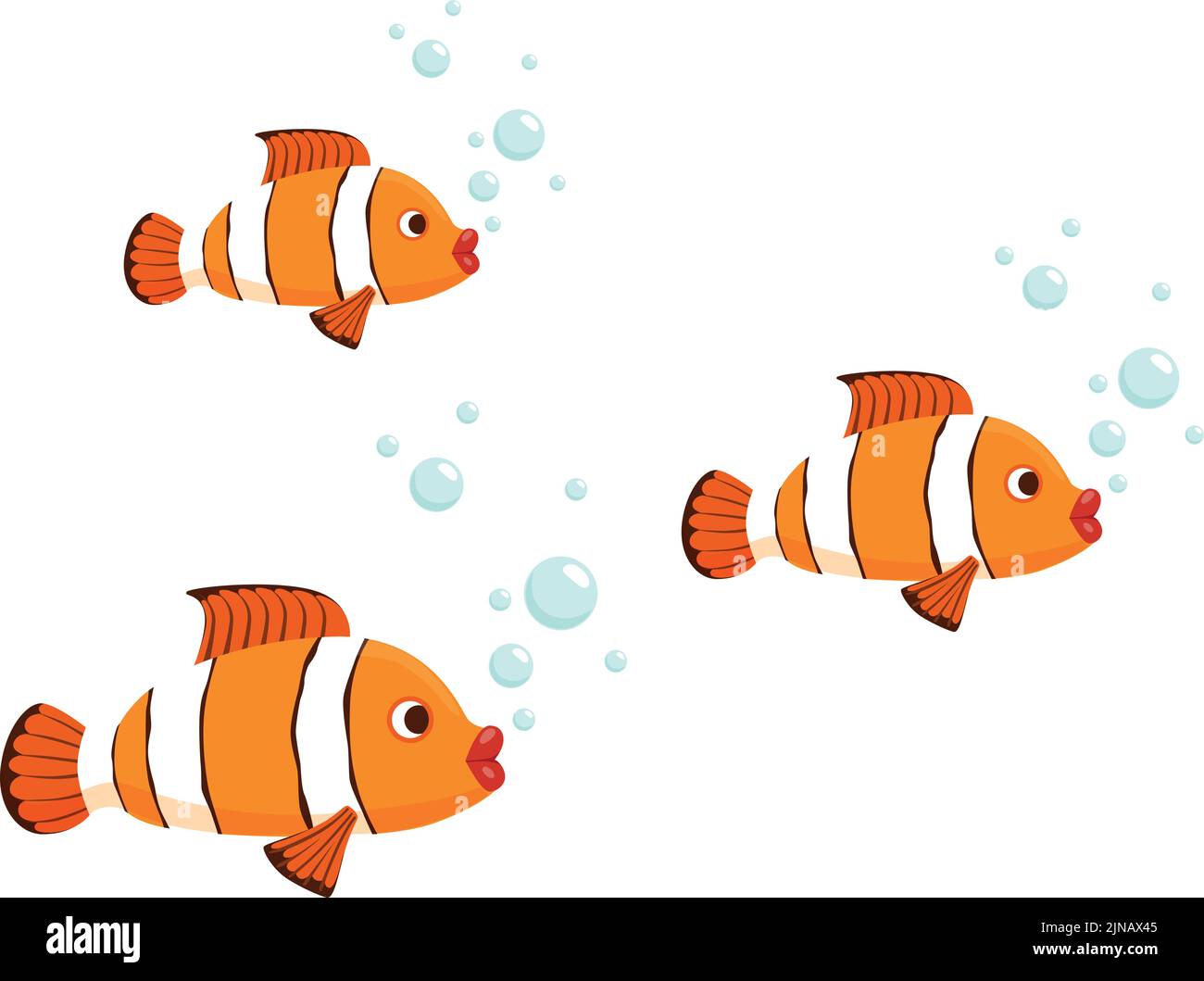 Piscina per famiglie con pesci pagliaccio. Cartoni animati pescano in acqua Illustrazione Vettoriale