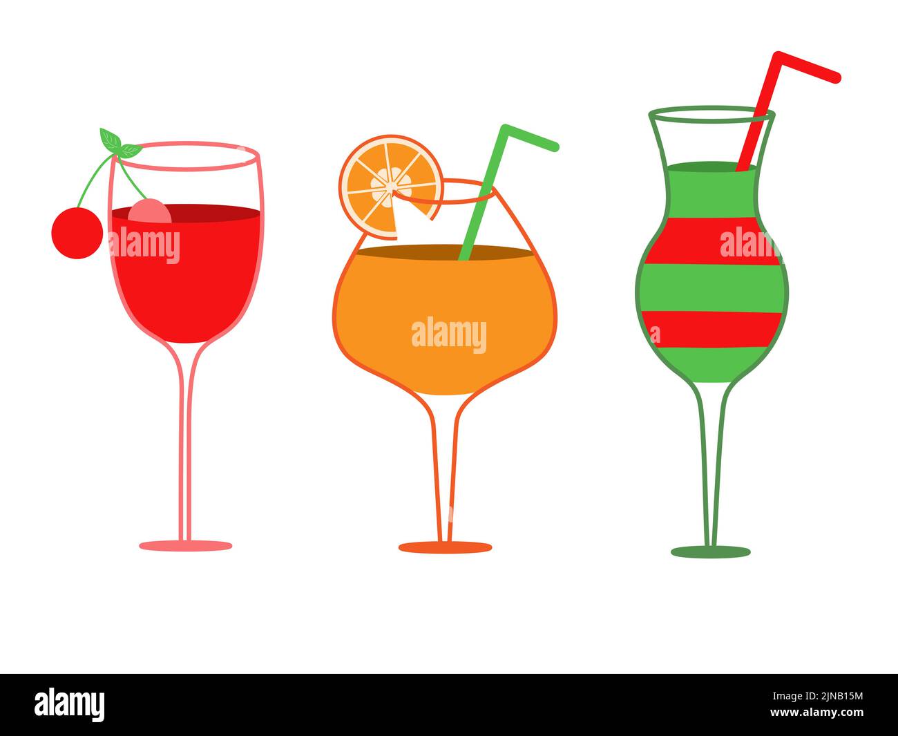 Set di cocktail tropicali. Bicchiere isolato con succo o bevanda a base di vino. Illustrazione Vettoriale