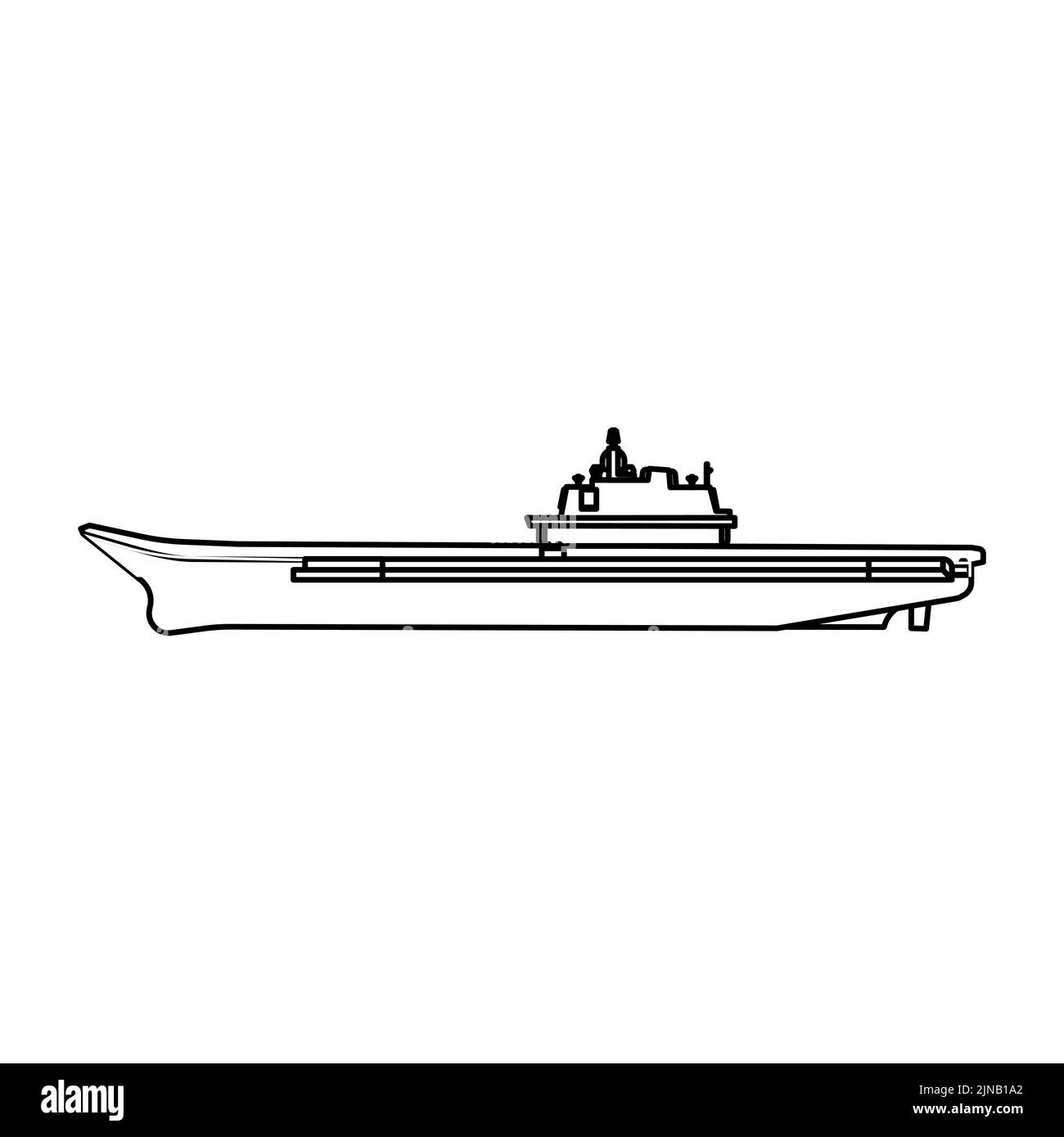 Vettore aereo nave militare vettore icona schema. Nave da guerra Navy con arma e aereo. Combattente di trasporto di guerra della nave da guerra isolato wh Illustrazione Vettoriale