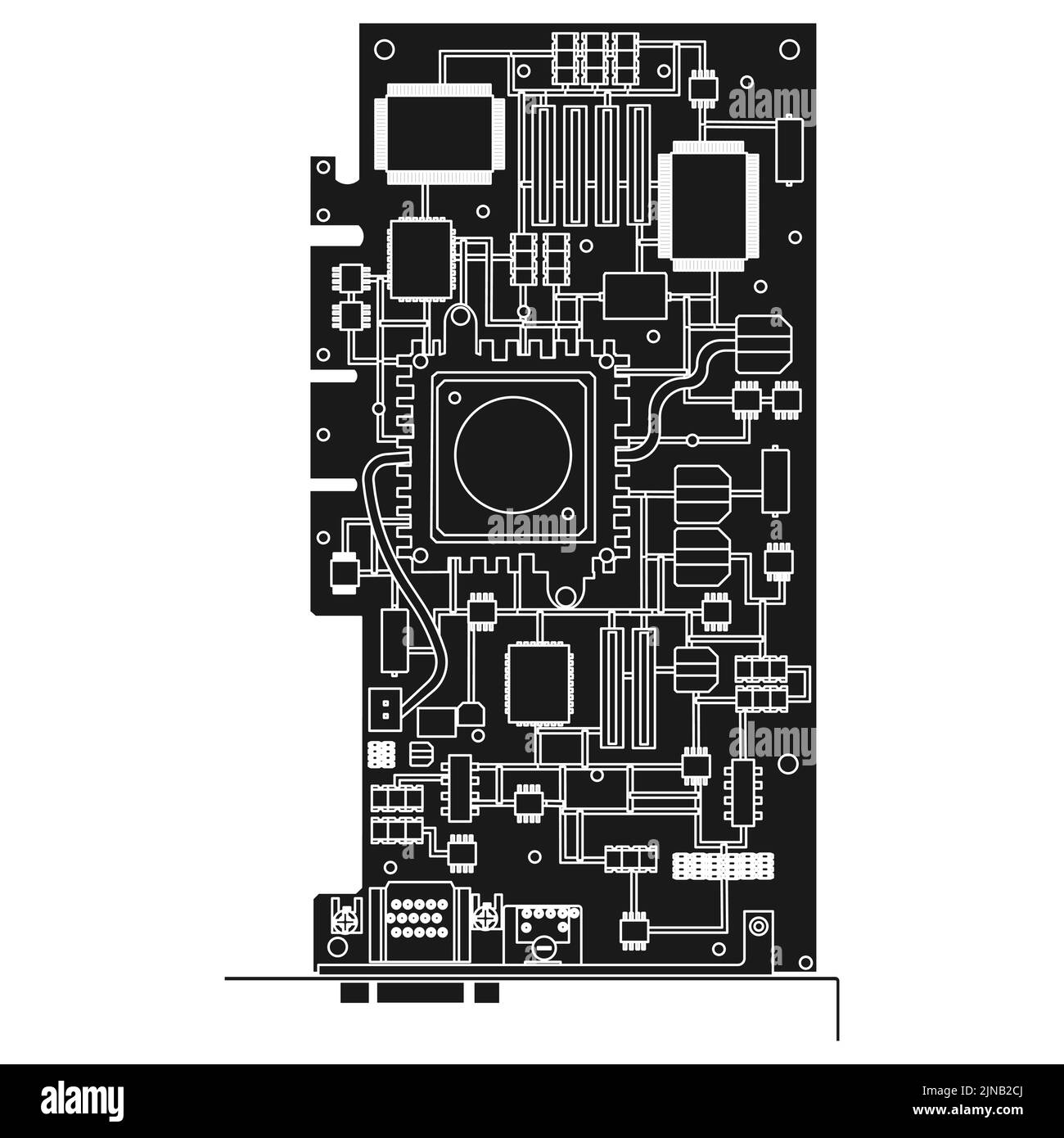 Tecnologia chip CPU vettoriale digitale elettronico nero solido. Icona della scheda grafica del processore del computer e hardware della tecnologia di comunicazione. mothe Microchip Illustrazione Vettoriale