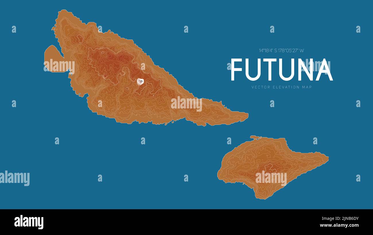 Mappa topografica di Futuna, Francia. Mappa dettagliata di elevazione vettoriale dell'isola. Poster geografico elegante con contorno paesaggistico. Illustrazione Vettoriale