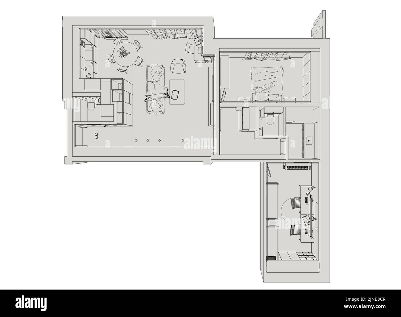 Illustrazione dell'abitacolo. Piano. Illustrazione dell'appartamento in stile blueprint. Foto Stock