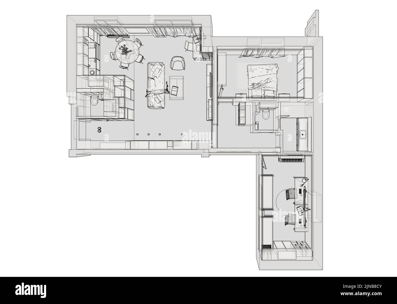 Illustrazione dell'abitacolo. Piano. Illustrazione dell'appartamento in stile blueprint. Foto Stock