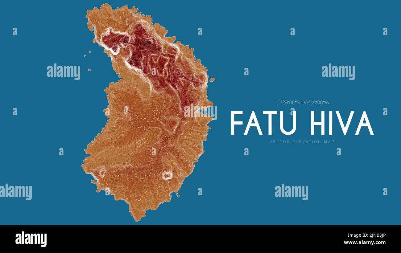 Mappa topografica di Fatu Hiva, Isole Marquesas, Polinesia Francese, Oceano Pacifico. Mappa dettagliata di elevazione vettoriale dell'isola. Geograficamente elegante Illustrazione Vettoriale