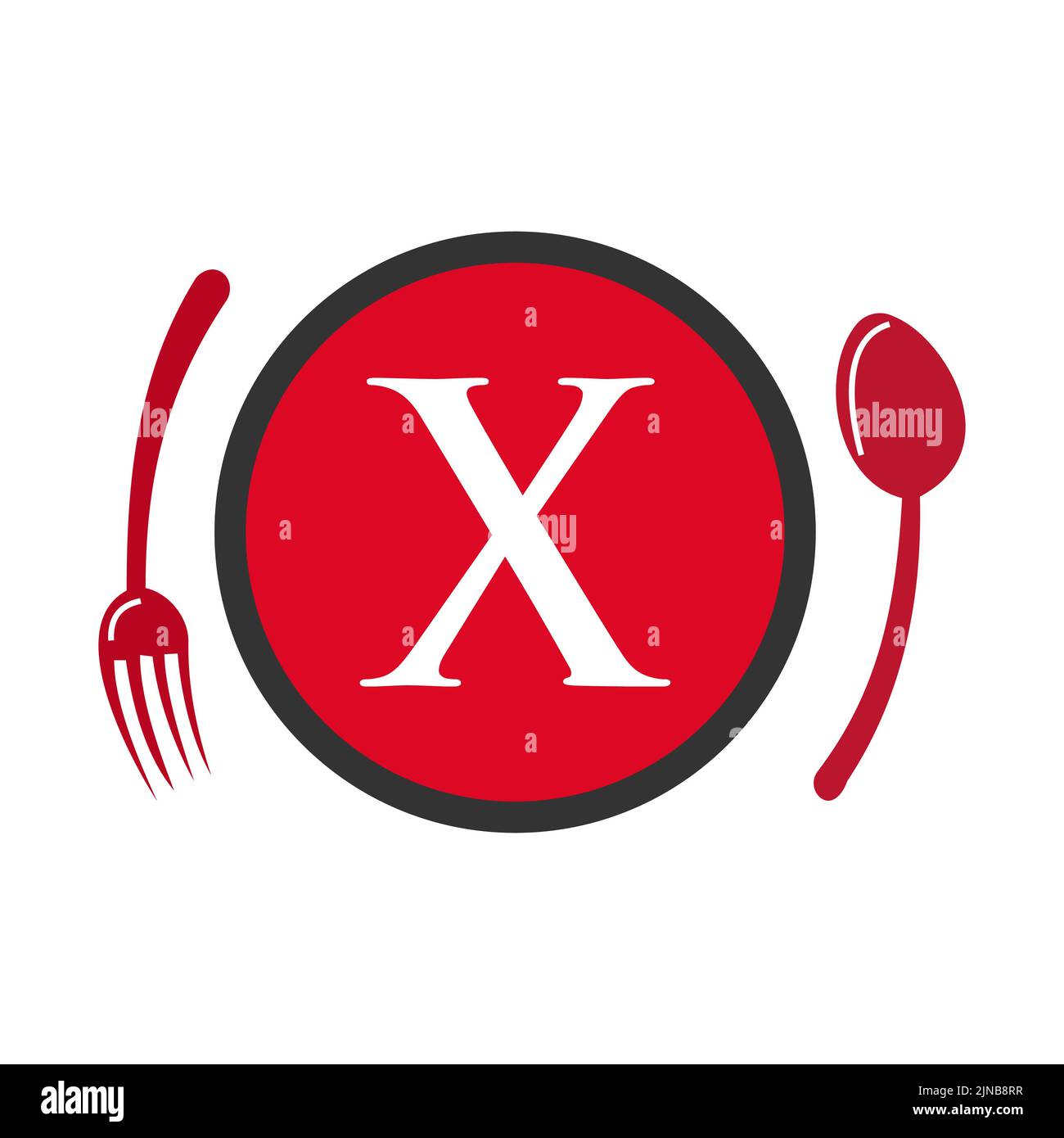 Logo Letter X Restaurant. Logo del ristorante su Letter X Spoon e Fork Concept Vector Illustrazione Vettoriale