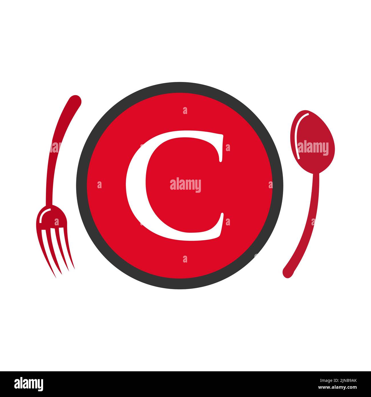 Logo del ristorante lettera C. Logo del ristorante su Letter C Spoon e Fork Concept Vector Illustrazione Vettoriale