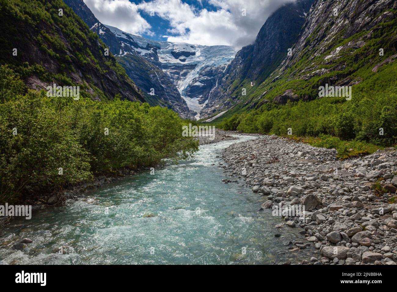Braccio Briksdalsbreen del ghiacciaio Jostedalsbreen in Norvegia, Scandinavia Foto Stock